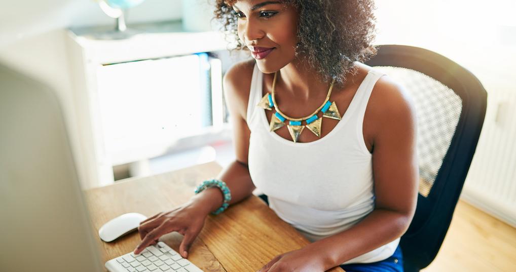 Woman researching credit cards