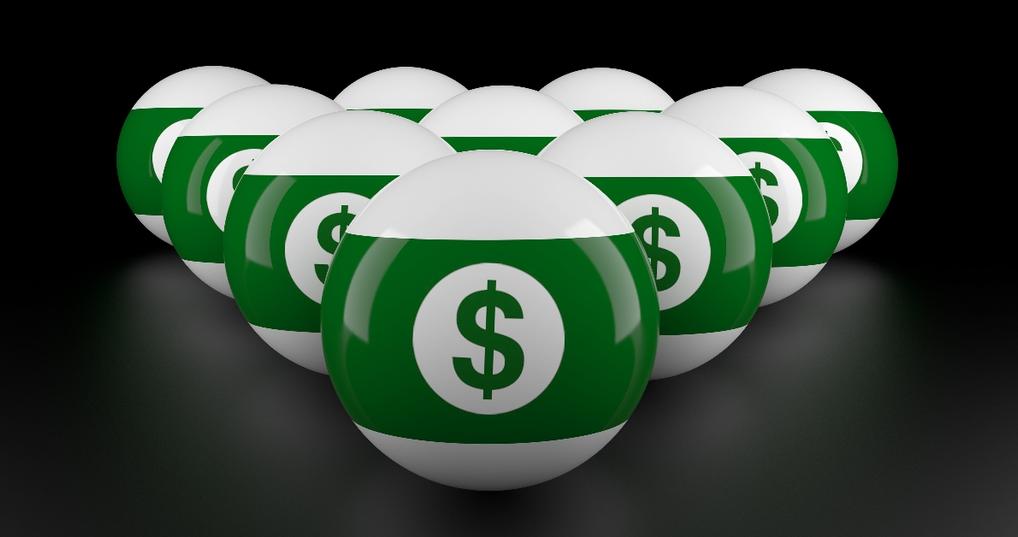 Billiard balls with dollar signs 