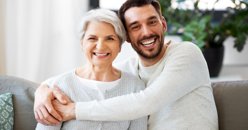 senior mother with adult son