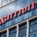 The exterior of a Marriott hotel. 