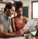  couple using their laptop and going through paperwork