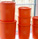 orange vintage Tupperware kitchen storage bins