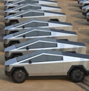 Rows of Tesla Cybertrucks