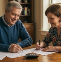 retired couple reviewing financial documents