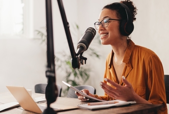 Woman podcasting