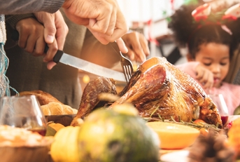 Person carving the Thanksgiving turkey