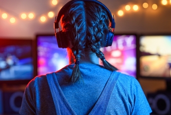 Woman playing video games