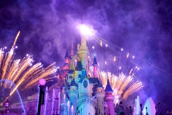 Euro Disney's Disney Castle at night
