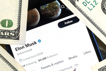 banner Elon Musk Twitter account and money background