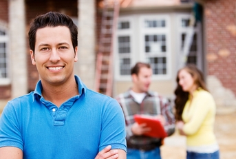 man at new home site