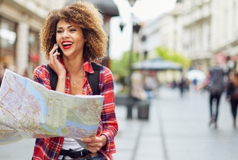 female traveler lost in the city