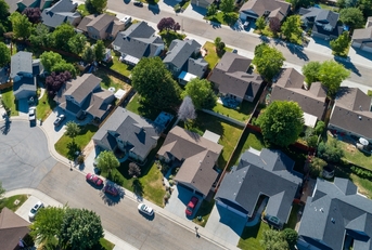 view from above showing houses on a street