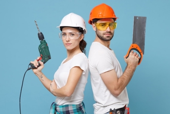 couple wearing safety equipment