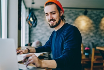 Young man looking for a bank account