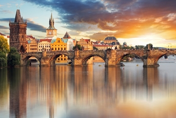 charles bridge at sunset in prague
