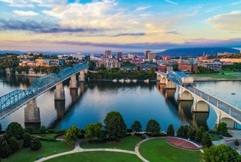 Aerial of Chattanooga Tennessee TN Skyline