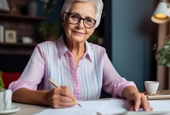 Senior citizen making budget for utility bills.