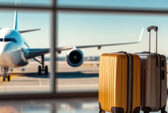 suitcases at airport lounge window