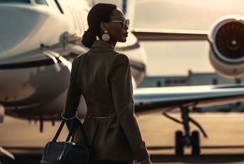 A wealthy woman going on a private jet