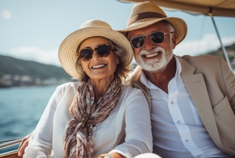 senior couple enjoying vacation on yacht