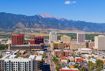 downtown colorado springs with pikes peak
