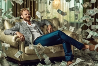 rich man under money rain