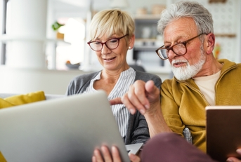 romantic senior couple hugging