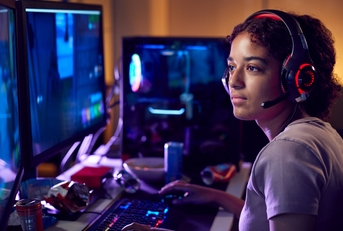 teenage girl wearing headset