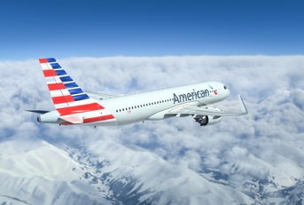 American Airlines over the clouds