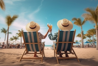 retired couple enjoying beach vacation