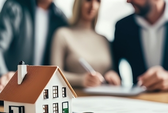 couple signing mortgage agreement with realtor
