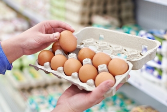 woman packing eggs in supermarket
