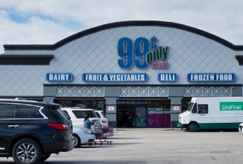 99 Cents Only Stores storefront and parking lot in Houston TX.