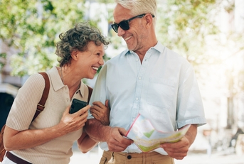 retired couple walking around