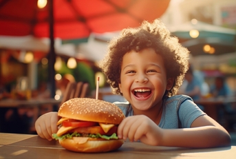 happy kid with burger