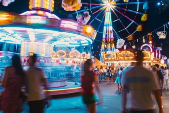 unfocused scene of a crowd at theme park