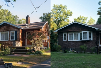 split view of a house in the woods