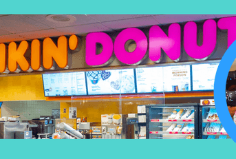collage of dunkin donuts storefront and donuts