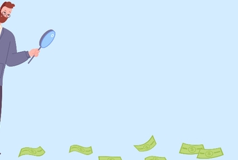 cartoon man with magnifying glass looking at bills
