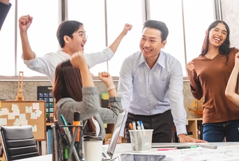 business people feeling happy