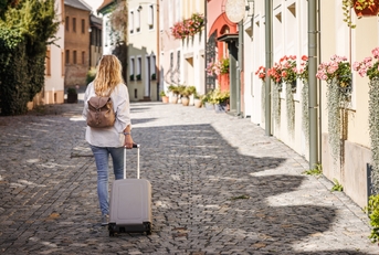 woman tourist with suitcase