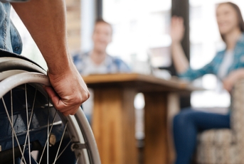 Handicapped man meeting his friends 