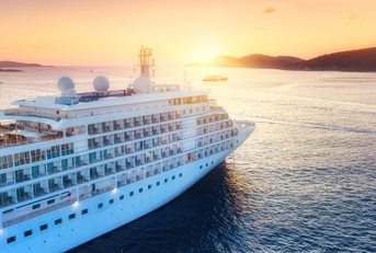 cruise liner on Adriatic sea at sunset