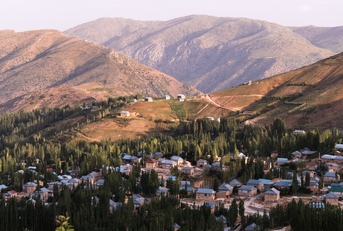 Mountain range with a small town
