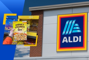 Aldi exterior logo and featured product
