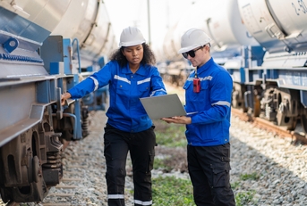 engineer railway under checking construction process
