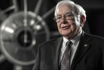 warren buffett in front of clock