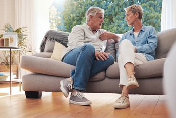 Senior couple, serious talk and communication