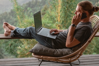 sitting on terrace with mounain view 