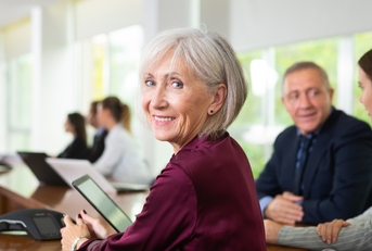 Side view portrait of smiling senior